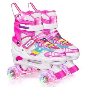 4 Size Adjustable Roller Skates for Girls with Light up Wheels SIZE 13C-3Y